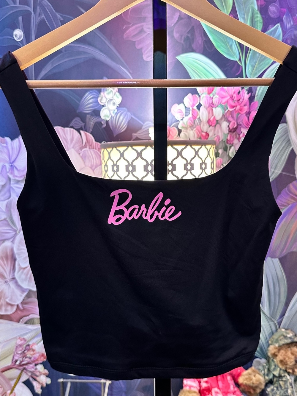 Forever 21 Barbie Women’s/Juniors Black Crop Tank Top Pink Logo Y2K Stretch 2020